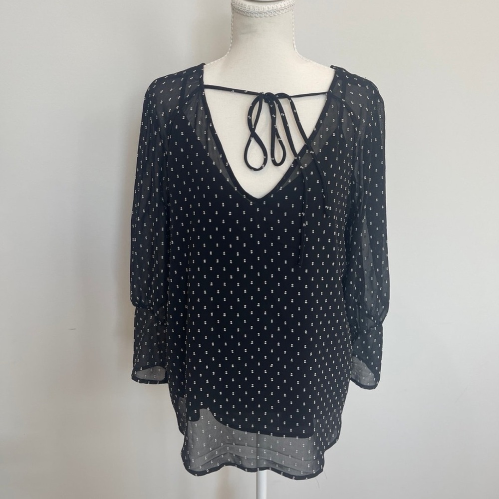Express Black Sheer Blouse with White Polka Dots